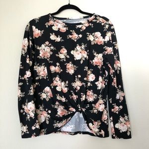 Stretch Black Long Sleeve Floral Top